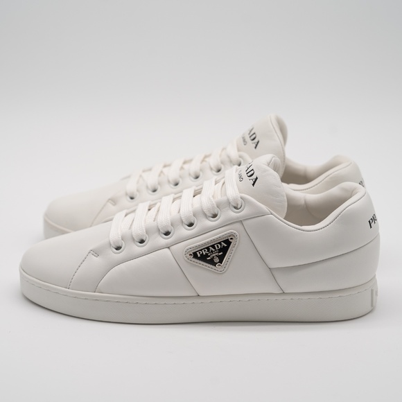 size 40eu 10 US Prada Triangle Logo Padded Sneakers White Leather Triangle - Picture 4 of 15